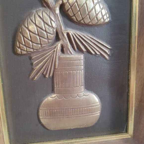 Vintage 3D Floral & Pinecone Wall Plaques Brown & Gold Mid-Century Art Decor - Picture 5 of 9
